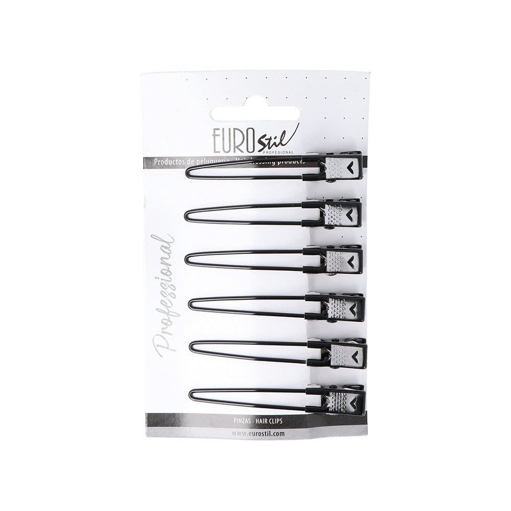Eurostil Hair Clips Zwart 6st - KOOS • alles voor de kapper - Eurostil - Verdeelklemmen
