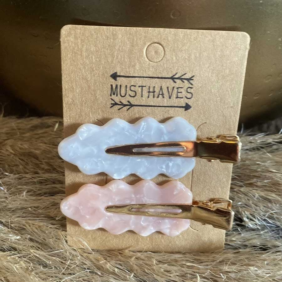 Haarclip Set Leaves Grey/Pink 6cm - KOOS • alles voor de kapper - KOOS - Haarmode
