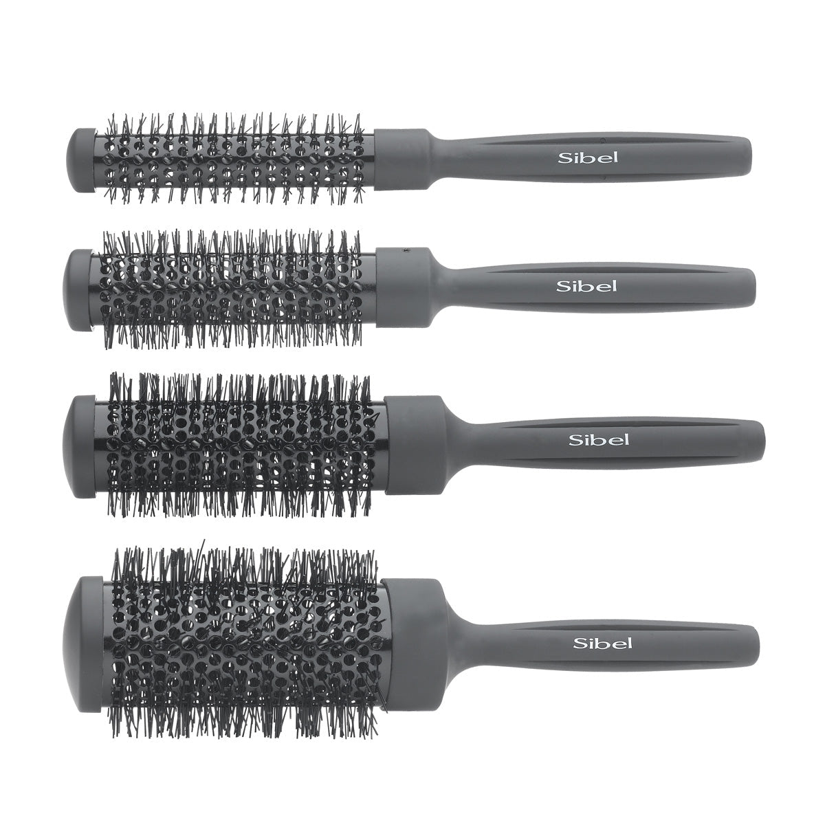 Sibel Set Thermische Borstels Rond Zwart 4st - KOOS • alles voor de kapper - Sibel - Fohnborstels
