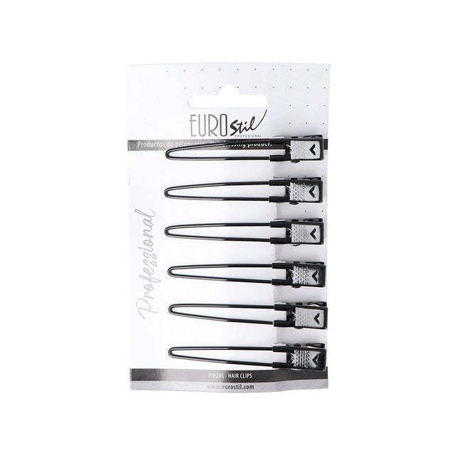 Eurostil Hair Clips Zwart 6st - KOOS • alles voor de kapper - Eurostil - Verdeelklemmen