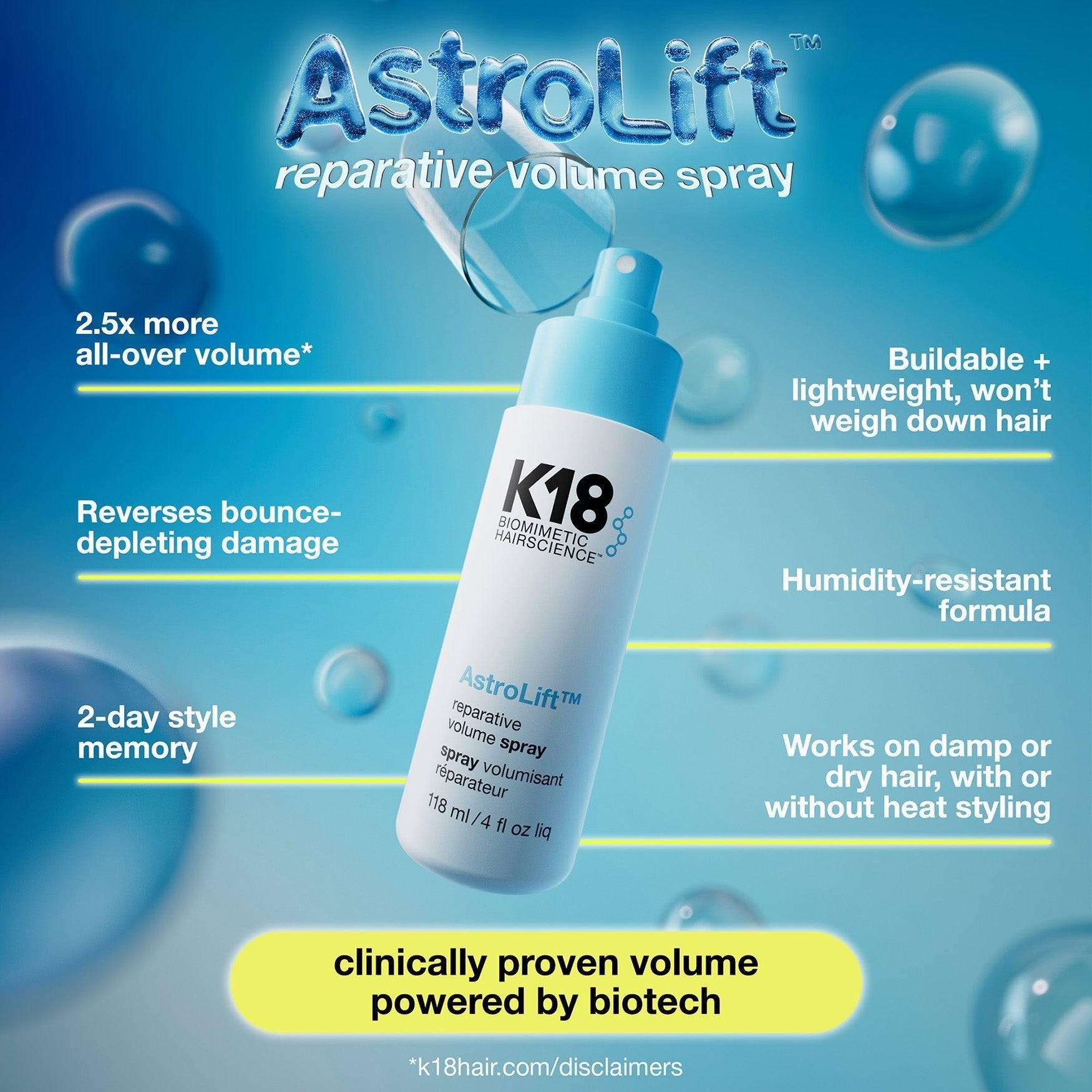 K18 AstroLift Reparative Volume Spray 118ml - KOOS • alles voor de kapper - K18 - Haarspray