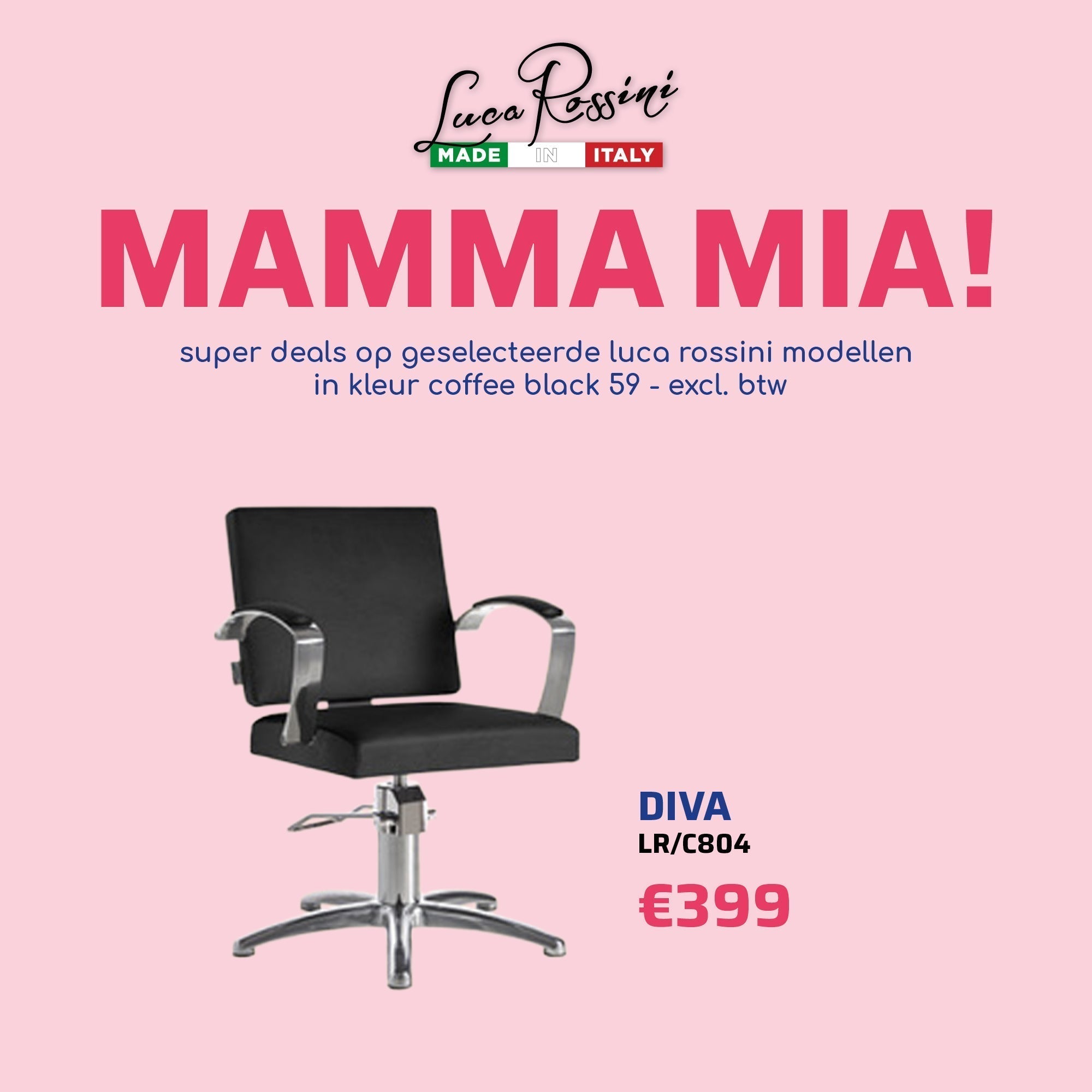 Luca Rossini Kappersstoel Diva Zwart - MAMMA MIA - KOOS • alles voor de kapper - Luca Rossini - Kappersstoel