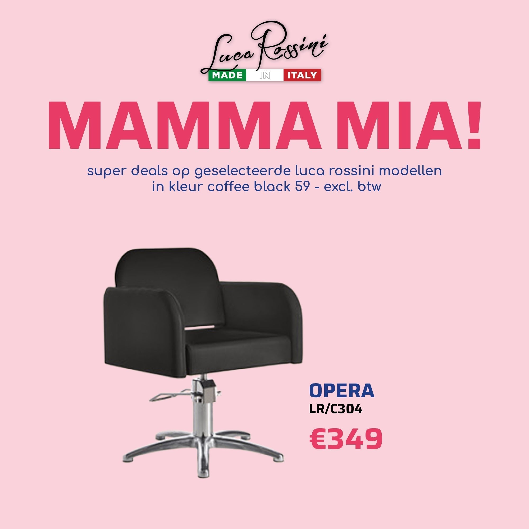 Luca Rossini Kappersstoel Opera Zwart - MAMMA MIA - KOOS • alles voor de kapper - Luca Rossini - Kappersstoel