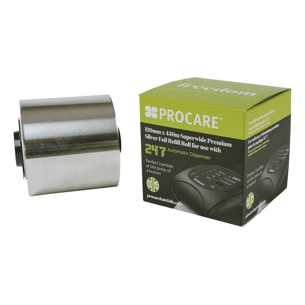 Procare Alufolie 12cm x 450m Silver 18mu Groen - KOOS • alles voor de kapper - Procare - Folies