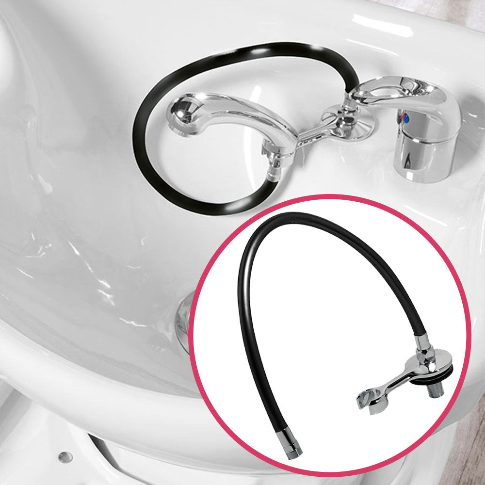 SA Chrome Shower Support With Black PVC Flexible - KOOS • alles voor de kapper - Salon Ambience - Wasbak onderdelen