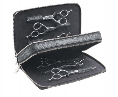 Sibel Wallet 6 Zwart Tasje In Matte Kroko Vr 6 Scharen - KOOS • alles voor de kapper - Sibel - Etuis