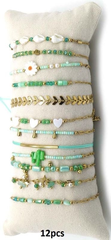 Stainless steel armbandjes op kussen klein groen - KOOS • alles voor de kapper - KOOS - Haarmode
